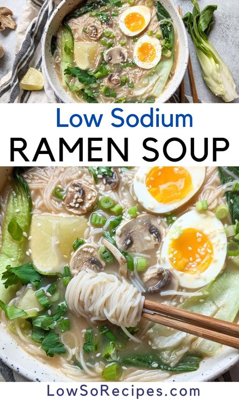 Low Sodium Ramen Broth, Ramen Noodle Recipes Low Sodium, Low Sodium Ramen Seasoning, Low Sodium Korean Recipes, Low Sodium Noodle Recipes, Low Sodium Fall Recipes, Low Sodium Ramen Noodle Recipes, Low Sodium Chinese Food Recipes, Low Sodium Asian Recipes