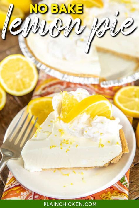 Lemon Pie Recipe Condensed Milk, No Bake Lemon Pie, Cool Whip Pies, No Bake Lemon, Lemon Pie Recipe, Spring Recipes Dessert, Coconut Cream Pie Recipes, Homemade Graham Cracker Crust, Pies Recipes