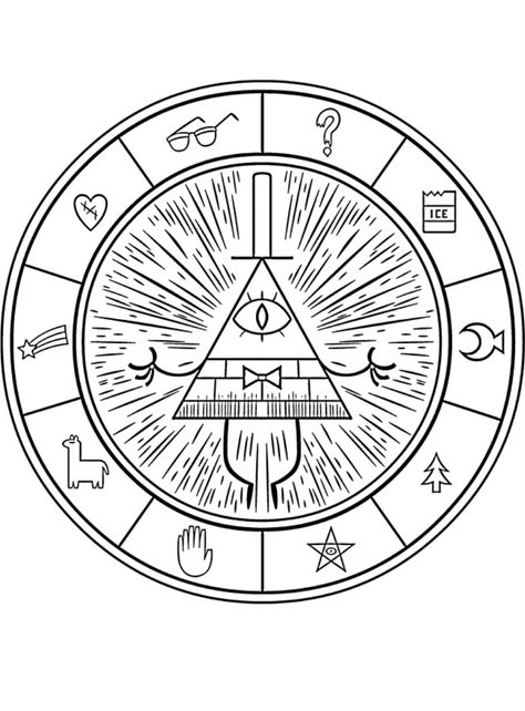 Bill Cipher Symbol, Bill Cypher Tattoo Design, Bill Cipher Tattoo, Gravity Falls Tattoo Ideas, Tattoo Bills, Pine Tattoo, Gravity Falls Journal, Autumn Tattoo, Beginner Tattoos