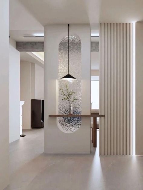 Modern Partition Walls, Wall Partition Design, Home Hall Design, Living Room Design Inspiration, Foyer Design, Living Room Partition, Living Room Partition Design, Room Partition Designs, Entrance Design