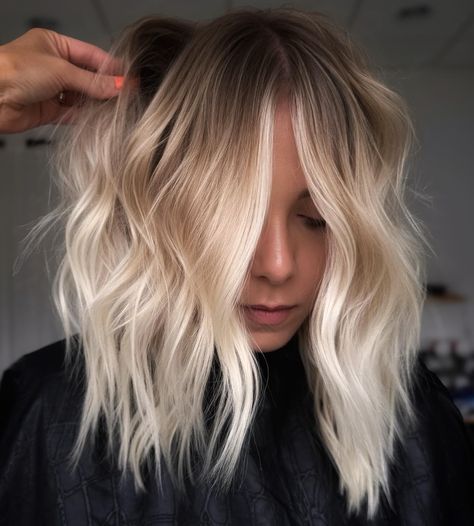 Light Blonde Root Melt for Fine Hair Icy Blonde Color Melt, Short Blonde Root Melt, Short Blonde Hair With Root Melt, Root Melt On Blonde Hair, Bright Blonde Lived In Hair, Rooted Blonde Short Hair, Light Blonde Root Smudge, Melted Blonde Hair, Dark Blonde Root Melt