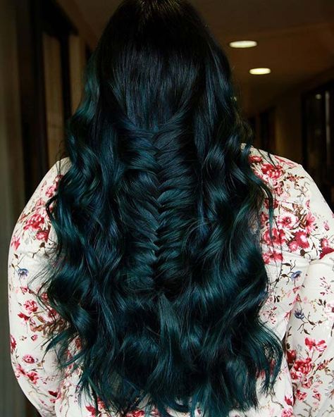 Elegant Hair Color, Black Hair Color Ideas, Black And Green Hair, Blue Black Hair Color, Stylish Hair Colors, Dark Green Hair, Blue Black Hair, Teal Hair, Hair Things