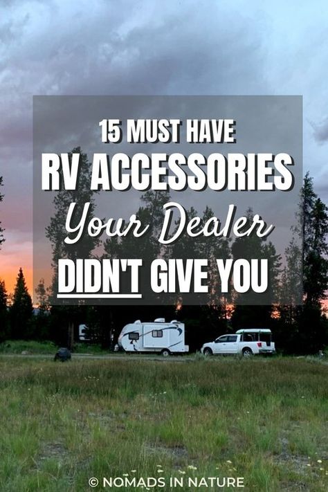 15 Must-Have RV Accessories [Items Your Dealer Forget] — Nomads in Nature Rv Accessories Gadgets, Rv Must Haves, Class C Campers, Rv Essentials, Travel Trailer Accessories, Camper Organization Travel Trailers, Rv Supplies, Rv Gear, Must Have Accessories