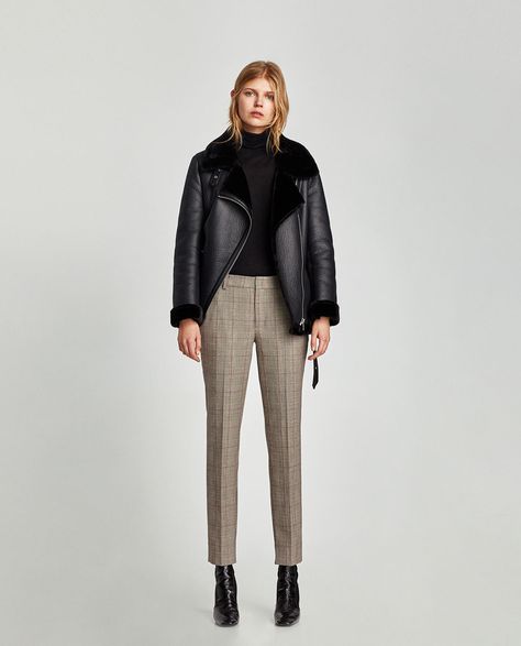 Image 1 of CHECKED CHINO TROUSERS from Zara Black Patent Leather Boots, Men Quotes Funny, Zara Spain, Beige Plaid, Zara Outfit, Patent Leather Boots, Smart Trousers, Autumn Street Style, Chino Trousers