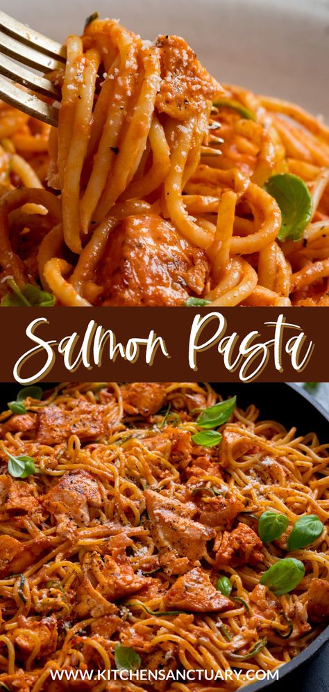 Salmon Pasta Tomato Sauce, Salmon Pasta Recipes Tomato, Salmon Marinara Pasta, Salmon With Spaghetti, Spaghetti With Salmon, Salmon Zucchini Pasta, Salmon And Spaghetti Recipe, Spaghetti Salmon Recipes, Salmon Pasta Red Sauce