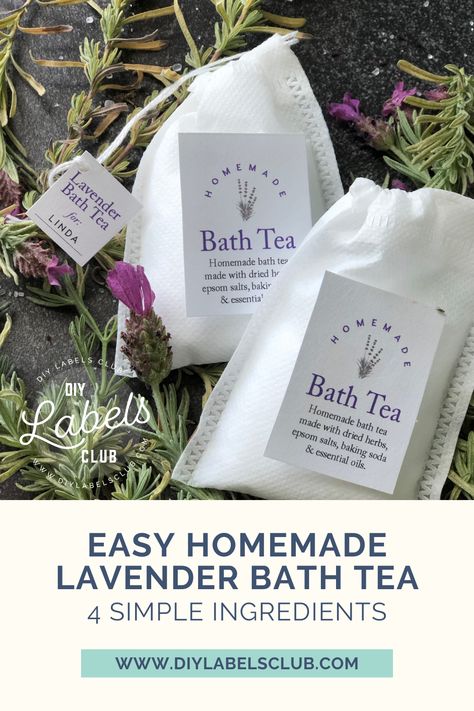 Sibyl Smith from DIY Labels Club is sharing with you on the blog the best DIY lavender bath tea sachet recipe and printable labels. Lavender has so many benefits from its calming effects to its benefits on skin, lavender has a wide range of ways to help the human body. Always be ready to relax in a bath when you have these lavender tea sachets on hand. Bath Tea Bags Diy, Pamper Ideas, Bath Tea Recipe, Diy Body Spray, Tea Sachet, Bath Tea Bags, Benefits Of Lavender, Tea Lavender, Tub Tea