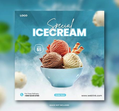 Ice Cream Social Media, Ice Cream Template, Post Banner Design, Fast Food Advertising, Cake Poster, Cafe Ice Cream, Mother Dairy, Ice Cream Background, Restaurant Flyers