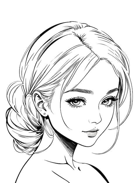 Prince Sketch Character Design, Female Drawing Base With Hair, Girl Head Drawing, Female Anime Drawing, Cute Girly Drawings, Girl Drawing Reference, Drawing White On Black, Drawing Of Women, Small Sketchbook