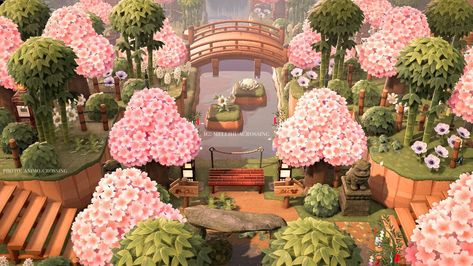 Acnh Cliff Ideas, Acnh Bamboo, Zen Garden Animal Crossing, Sakura Landscape, Acnh Zen Garden, Acnh Zen, Japanese Entrance, Acnh Spring, Acnh Japanese