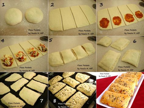 Pizza Pockets Step by Step - Fauzia’s Kitchen Fun Pizza Pockets Recipe, Hot Pocket Recipes, Homemade Pizza Pockets, Homemade Hot Pockets, Floral Ankle Boots, Pizza Pockets, Diy Pizza, Make Bread, Kitchen Fun