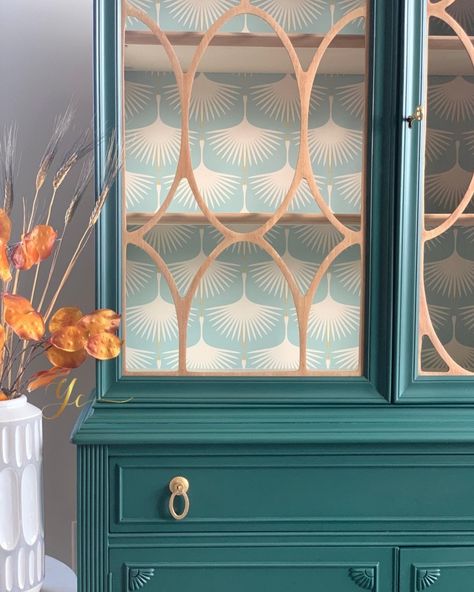 Teal China Cabinet, Painted China Cabinet Ideas, Refinished China Cabinet, Green China Cabinet, Repurposed China Cabinet, China Cabinet Bar, China Cabinet Redo, China Cabinet Makeover, Painted Hutch