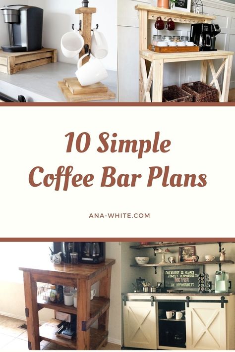 Simple Coffee Bar, Diy Coffee Bar Table, Bar Building Plans, Home Coffee Station, Coffee Bar Cart, At Home Coffee, Diy Coffee Station, Coffee Cabinet, Bar Console