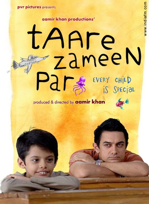 2007 - A chronic daydreamer, 8-year-old Ishaan (Darsheel Safary) finds his life take a turn for the worse when his parents, frustrated that he keeps getting into trouble, send him away to a boarding school in hopes he'll become more disciplined. But Ishaan's misery abates when the unconventional new art teacher, Ram Shankar Nikumbh (Aamir Khan), decides to try to help his imaginative young student discover his true identity in this charming Indian drama. Like Stars On Earth, Taare Zameen Par, Best Bollywood Movies, Indian Drama, Bollywood Posters, Bollywood Cinema, Adventure Movies, Aamir Khan, Cinema Posters