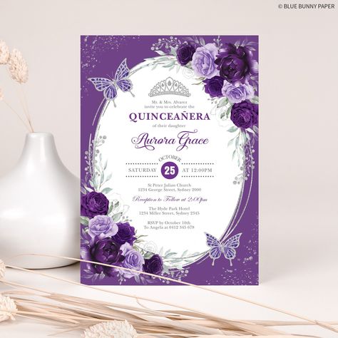 18th Debut Ideas, Quinceanera Invitation Template, 18th Debut, Invitations Quinceanera, Purple Lantern, Debut Invitation, Debut Ideas, Quince Invitations, Purple Princess