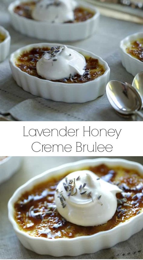 Spring Time Food, Culinary Lavender Recipes, Cream Brulee Recipe, Spring Time Desserts, Lavender Recipes, Creme Brulee Recipe, Brulee Recipe, Honey Lavender, Creme Brûlée