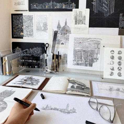 Hong Kong Instagram Artists For Personalised Pieces Architecture Vision Board, Mini Clay Sculptures, Architect Aesthetic, Hong Kong Instagram, Sketching Aesthetic, Architecture Studies, Amazing Sketches, Architecture Study, Art Jobs