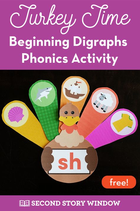 Practice beginning digraphs with this free phonics center for Kindergarten, 1st Grade, and 2nd Grade classrooms! Students will love practicing beginning digraphs in this fun seasonal activity. #thanksgivingactivities #phonicscenter #phonicsgame Thanksgiving Literacy, Elementary Literacy Activities, Autumn Teaching Ideas, Phonics Activity, Two Story Windows, Phonics Centers, Phonics Free, Phonics Programs, Teaching Second Grade