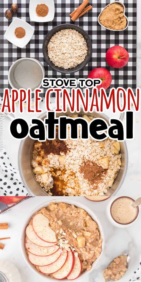 This Apple Cinnamon Oatmeal recipe is a delicious and healthy breakfast that everyone is going to love. Homemade Apple cinnamon stove top oatmeal is a great option for those mornings when you don't have a lot of time to cook. Stovetop Oatmeal is the perfect breakfast because it's so quick, easy to make while being a healthy perfect fall breakfast. Stove Top Oatmeal, Stovetop Oatmeal, Apple Pie Oatmeal, Breakfast Homemade, Apple Cinnamon Oatmeal, Homemade Oatmeal, Cinnamon Oatmeal, Oatmeal Recipe, Fall Breakfast