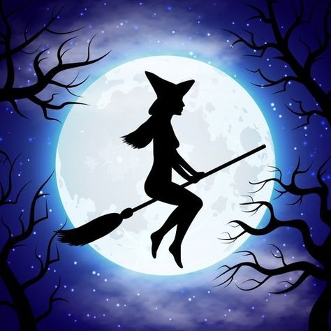 Silhueta de bruxa voando na vassoura na ... | Premium Vector #Freepik #vector #projeto #dia-das-bruxas #estrela #mulher Witch Flying On Broom, Halloween Imagem, Cartoon Witch, Witch Flying, Photo Halloween, Witch Drawing, Witch Silhouette, Beautiful Witch, Halloween Rocks