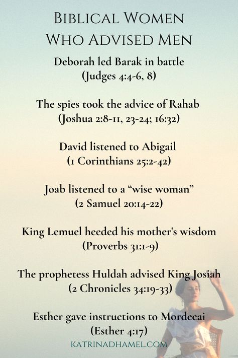 Did men take leadership and counsel from women in the Bible? Take a look at these 7 women who gave wise advice that benefited men! Examine Eve's role and how she has been used to define women's roles in ministry.   #womensroles #womeninthebible #womenoffaith #biblehistory Biblical Women, Women In The Bible, Bible Study Topics, Bible Study Plans, Bible Women, Womens Bible Study, Bible History, Bible Study Notebook, Bible Study Lessons