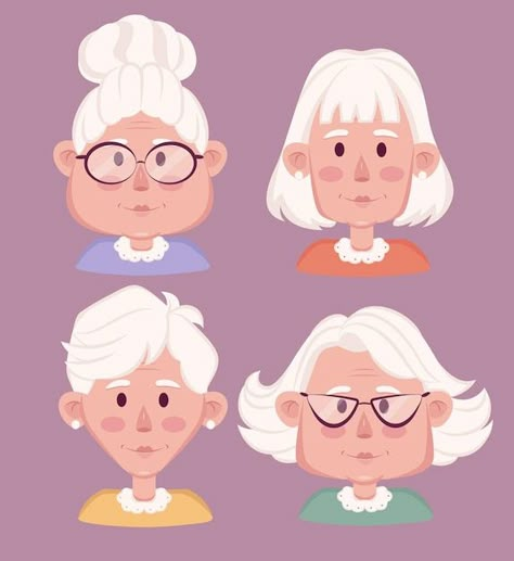 Old Woman Figure Drawing, Old Lady Art Drawings, Cute Grandma Illustration, Granny Illustration Art, Elderly Character Design, Grandma Illustration Character, Old Woman Cartoon, Old Woman Illustration, Old Lady Illustration