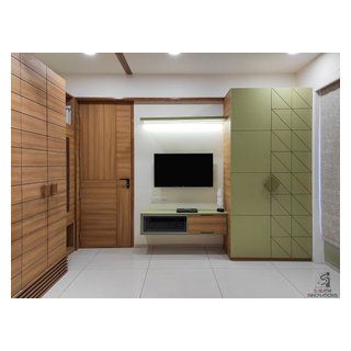 Tv Unit & Wardrobe of Master Bedroom - Great Eastern Residency - Modern - Wardrobe - Ahmedabad - by Sarathi Innovation | Houzz Tv With Wardrobe Design, Wardrobe Tv Unit Design, Tv Unit With Wardrobe Design, Almirah With Tv Unit, Wardrobe And Tv Unit Design, Wardrobe Design With Tv Unit, Tv Unit With Wardrobe Master Bedrooms, Wardrobe With Tv Unit Master Bedrooms, Tv Unit With Wardrobe