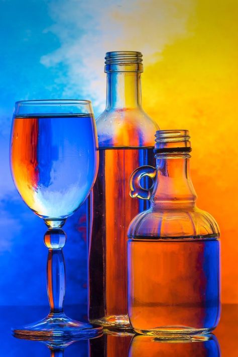 chasingrainbowsforever:“Colors ~ Orange and Blue” Analogous Color Scheme, Still Life Pictures, Bottle Drawing, Blue Drawings, Complimentary Color Scheme, Colorful Life, Still Life Drawing, Colors Orange, Painting Still Life