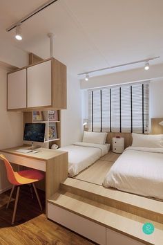 Here are 9 creative and functional ways to elevate your home interior with raised platforms – perfect for storage solutions and dividing your space. Small Bedroom Designs, Small Room Design, Trendy Bedroom, Apartment Furniture, Room Design Bedroom, Small Room Bedroom, Apartment Design, Small Apartments, 인테리어 디자인