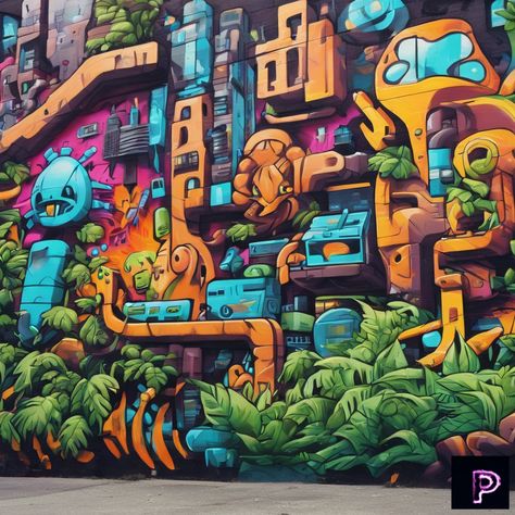 Experience the fusion of nature and technology in a vibrant graffiti mural of a futuristic urban jungle. 🌿🌆   What harmonious scenes will your art create today?   #AI #Art #PicassoAIArt #GraffitiArt #UrbanJungle #Harmony Nature And Technology, Graffiti Murals, Urban Jungle, Graffiti Art, Graffiti, Mural, Technology, Quick Saves, Art