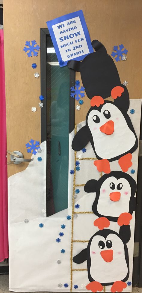 Penguin Winter Classroom Door Decorating January Door Decorations, Holiday Classroom Doors, Winter Door Decorations Classroom, Winter Classroom Door, Classroom Door Decorating, Christmas Dorm, Door Decorations Classroom Christmas, Holiday Door Decorations, Classroom Door Decorations