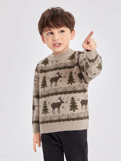 Toddler Boys Christmas Pattern Drop Shoulder Sweater | SHEIN USA Christmas Toddler Outfits Boy, Christmas Toddler Outfits, Kids Christmas Outfits Boys, Outfit Ideas Christmas, Toddler Boy Sweater, Toddler Christmas Outfit, Mini Outfit, Holiday 2022, Kids Christmas Outfits