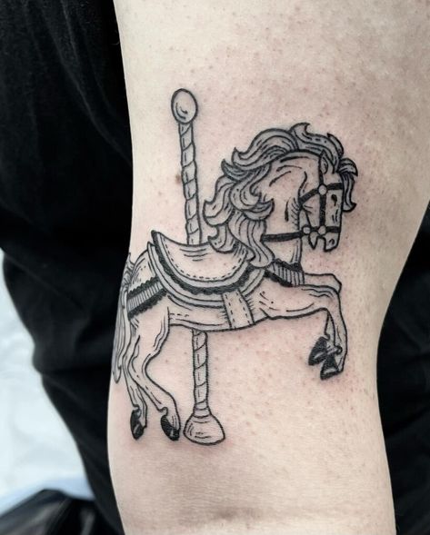 Circus Horse Tattoo, Carousel Pony Tattoo, Carosel Horse Tattoo Vintage, Old School Horse Tattoo, Carosel Horse Tattoo, Pierce Ideas, Traditional Tattoo Horse, Carousel Horse Tattoos, Carousel Tattoo