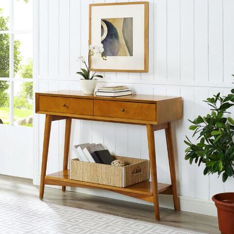 Acorn Wood Mid Century James Console Table | World Market Mid Century Console Table, Mid Century Modern Console Table, Mid Century Console, Console Table With Drawers, Modern Console Tables, Modern Console, Wood Console Table, Wood Console, Sofa Tables