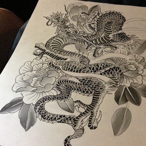 beautiful Japanese dragon tattoo with floral arrangement Dragon Tattoo Images, Dragon Tattoo Sketch, Dragon Tattoo Art, Pieces Tattoo, Chest Tattoos For Women, Chest Piece Tattoos, Asian Tattoos, Peonies Tattoo, Traditional Tattoo Art