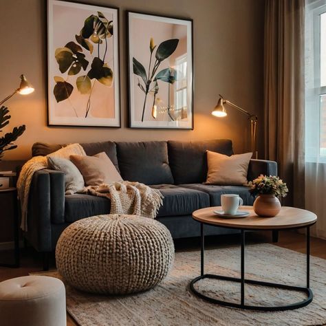 Essential Home Decor, Living Room Inspiration Simple, Kitchen Living Room Open Concept Small Apartment, Dark Floor Living Room Ideas, Small Apartment Inspiration Living Room, Cozy Home Aesthetic Living Room, Living Room Makeover Ideas, Apartment Decorating Living, Simple Living Room Decor