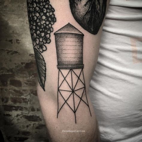 Zoe Bean water tower tattoo, 8 of Swords, Brooklyn Water Tower Tattoo, Under My Skin, Water Tower, Tattoo Studio, Graphic Design Logo, Geometric Tattoo, Art Tattoo, Tatting, Projects To Try