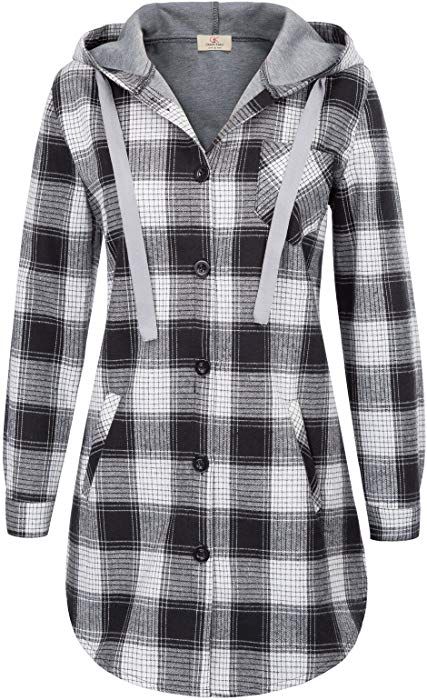 Women Classic Plaid Cotton Hoodie Button-up Flannel Shirts S Black at Amazon Women’s Clothing store: Womens Flannel Jacket, Pola Jaket, Women Flannel, Hoodie Weather, Paid Ads, Etsy Promotion, Plaid Hoodie, Etsy Marketing, Etsy Seo