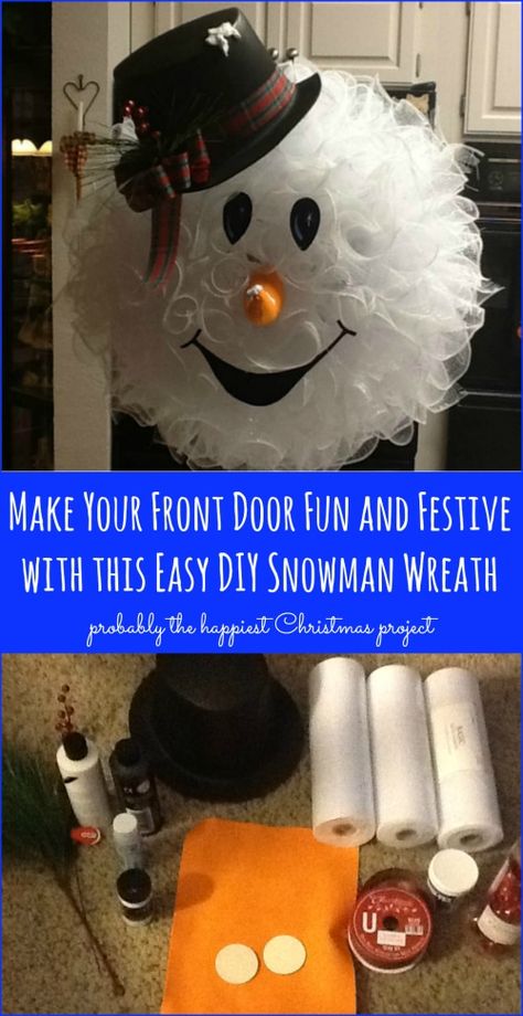 You are going to absolutely love this adorable, and very easy to make, snowman wreath. You only need a small handful of supplies and you will have the cutest door on the block. Diy Snowman Wreath, Easy Diy Snowman, Fun And Easy Diys, Diy Christmas Snowman, Diy Christmas Door Decorations, Diy Schneemann, Diy Christmas Door, Christmas Wreaths Diy Easy, Diy Snowman