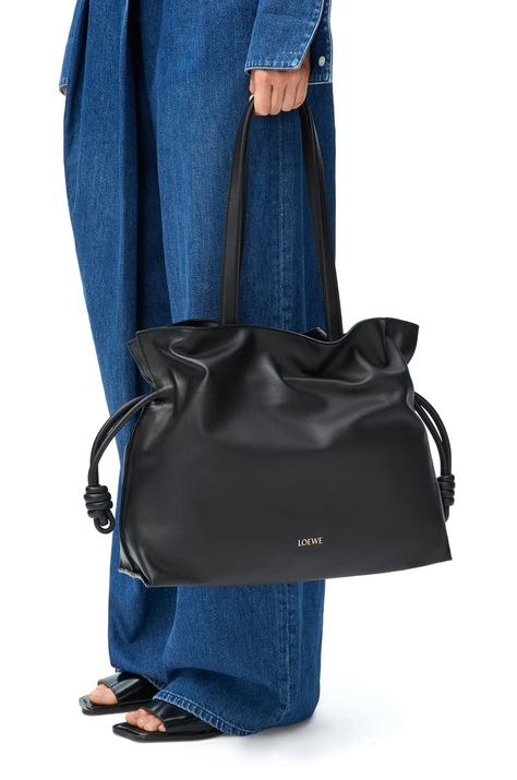 Large Flamenco clutch in nappa calfskin Black - LOEWE Loewe Lantern Bag, Loewe Flamenco Bag Mini, 2025 Wishlist, Loewe Flamenco Black, Loewe Puzzle Hobo, Black Loewe Puzzle Bag, Loewe Flamenco, Louis Vuitton Shoulder Bag, Black Metallic