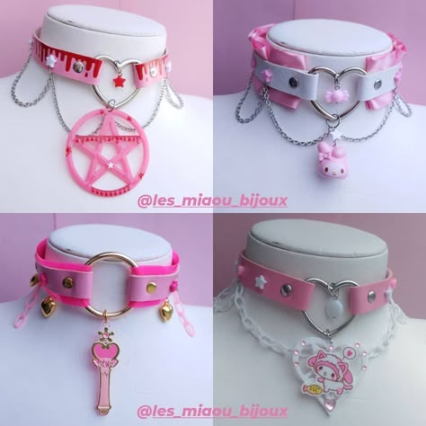 Pink Goth Accessories, Pastel Goth Accessories, Menhera Aesthetic, Pastel Goth Choker, Menhera Fashion, Creepy Cute Fashion, Moon Choker, Pink Goth, Goth Choker