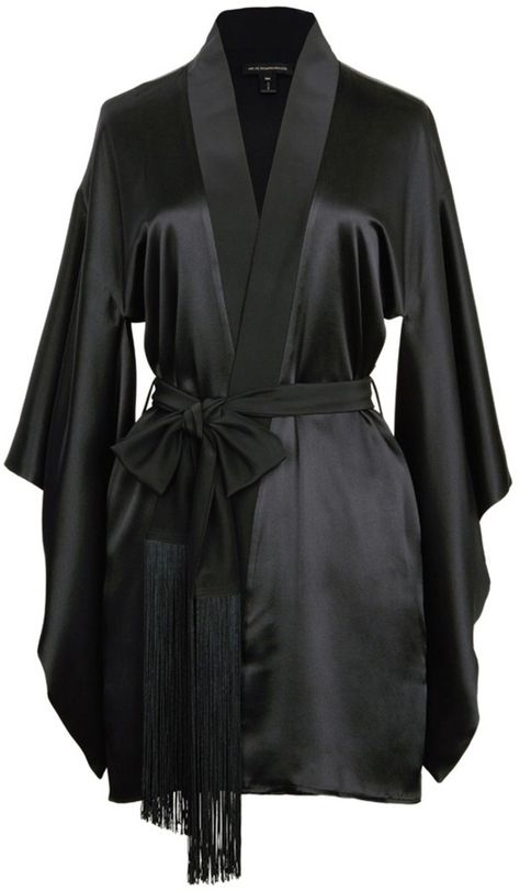 Black Silk Robe, Sleepwear Black, Robe Silk, Silk Dressing Gown, Kimono Dressing Gown, Bath Robes, Kiki De Montparnasse, Silk Kimono Robe, Black Kimono