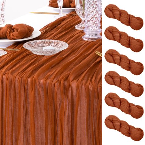 PRICES MAY VARY. Cheesecloth Package Included : 6PCS Terracotta Cheesecloth Gauze Table Runners. Each boho table runner is 35" W x 120" L, a perfect length for a 6ft/ 8ft round or rectangle table that can accommodate 8-10 people. Premium Material : Made of premium cheesecloth gauze fabric, soft and smooth, hand-dyed from natural material. Durable, wear and tear resistant, not easy to loose thread or fade. Exquisite Wrinkled Texture : Pleating craft, bring a vintage-rustic style to table decor, e Gauze Table Runner, Cheesecloth Table Runner, Fall Table Runner, Fall Wedding Tables, Thanksgiving Table Runner, Boho Table Runner, Friendsgiving Party, Boho Table, Wedding Halloween