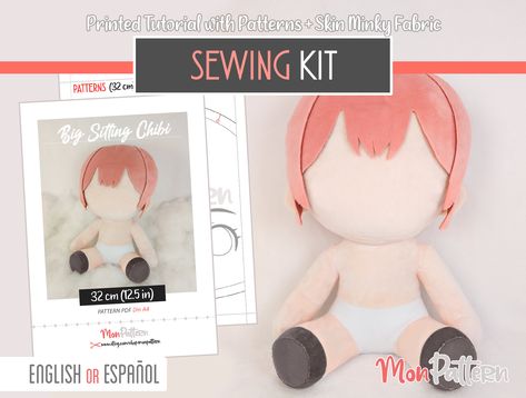 Big SITTING CHIBI Sewing Kit - Human Doll Plush 32 cm (Minky Fabric + Sewing Pattern PRINTED) Spanish or English instructions + Plush Fabric Chibi Plush Pattern, Sitting Chibi, Chibi Sitting, Fabric Sewing Kit, Sewing Kit Pattern, Advanced Sewing, Human Doll, Fabric Sewing Patterns, Plush Pattern