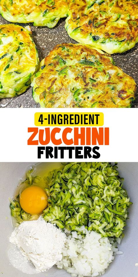 Enjoy a light and tasty meal with these Easy 4 Ingredient Zucchini Fritters. Made with fresh zucchini and onion, they're a perfect combination of savory flavors and crispy textures, ideal for a quick lunch or a healthy snack. Best Zucchini Recipes, Easy Zucchini Recipes, Fresh Zucchini, 4 Ingredient Recipes, Easy Zucchini, Zucchini Fritters, Shredded Zucchini, Fritter Recipes, Easy Brunch