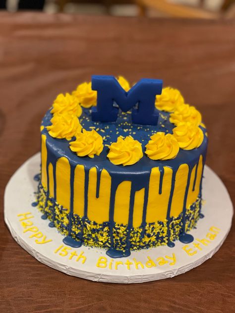 Michigan Birthday Cake, Michigan Cake, Football Birthday Cake, Happy 15th Birthday, Themed Desserts, Michigan Football, Football Birthday, 15th Birthday, Birthday Ideas