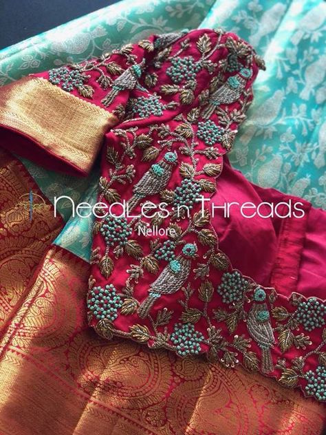 🌺🌺 South Indian Wedding Blouse, Work Blouse Designs, Blue Blouse Designs, Embroidered Tops, Latest Bridal Blouse Designs, Maggam Work Blouse, Traditional Blouse Designs, Wedding Saree Blouse Designs, Wedding Blouse Designs