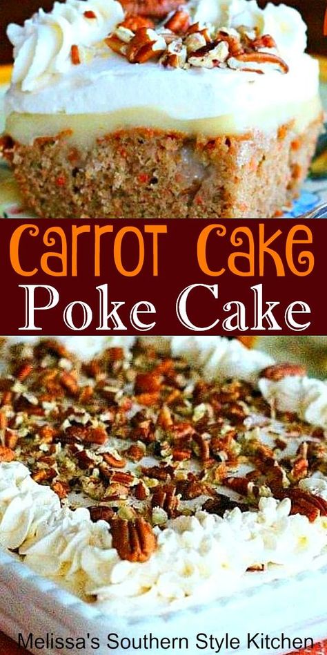 Carrot Cake Poke Cake, Cake Poke, Poke Cake Recipes, Poke Cakes, Poke Cake, Cake Mix Recipes, Sauce Tomate, Savoury Cake, Food Cakes