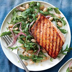 Grilled Salmon Recipes, Overnight Oat, Hash Brown, Arugula Salad, Diet Vegetarian, White Bean, Grilled Salmon, Eat Smart, Cooking Light