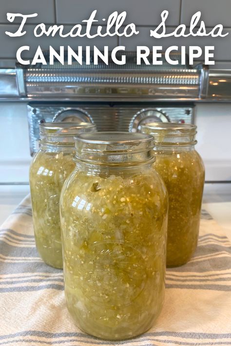 Tomatillo Salsa Verde Canning Recipe - Easy Preserving! Tomatillo Salsa Verde Canning, Canning Salsa Verde Recipe, Salsa Verde Recipe For Canning, Tomatillo Salsa Canning Recipe, Salsa Verde Canning, Salsa Verde Canning Recipe, Salsa Recipe For Canning, Creative Canning, Tomatillo Salsa Recipe