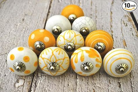 ARTISNO Beautiful Yellow and White Ceramic Knobs Kitchen Cabinet Drawer Knobs Hardware Knobs Handmade Knobs Cabinet Knobs Ceramic Door Knobs. Set of 10 - Amazon.com Handmade Knobs, Ceramic Door Knobs, Kitchen Cabinet Drawers, Kitchen Cabinet Knobs, Ceramic Knobs, Cabinet Drawer, Drawer Knobs, Cabinet Knobs, Door Knobs